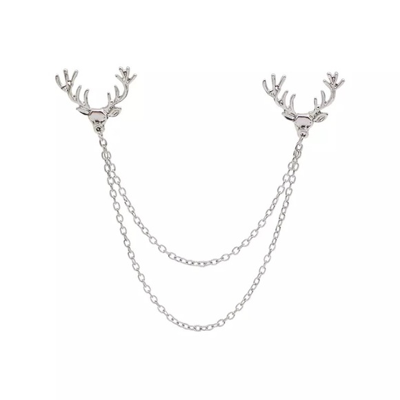Retro Double Chain Deer Head Collar Lapel Pin - Picture 11 of 16